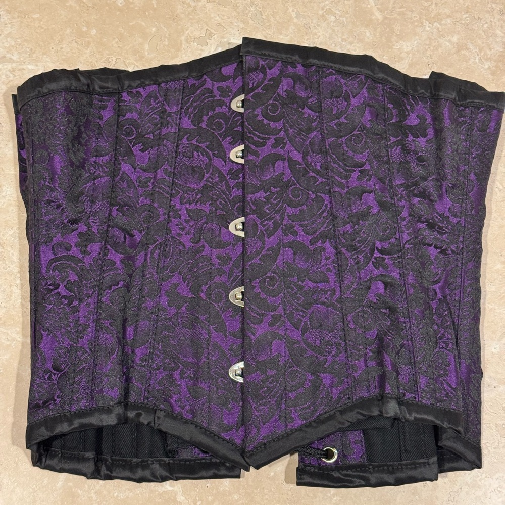 XS Purple and Black Underbust Tight Lacing Steel Boned Corset